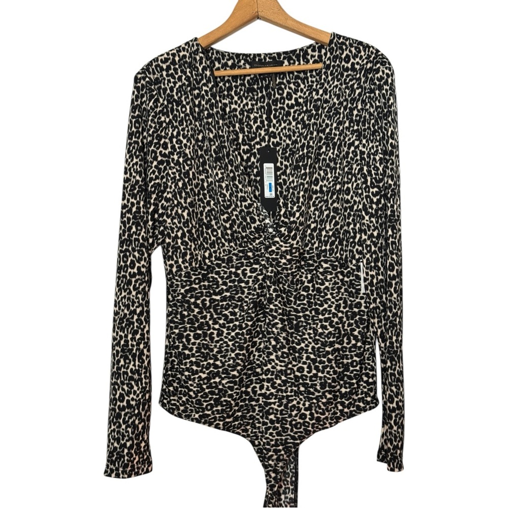 NWT Donna Karan Black and Cream Leopard Bodysuit